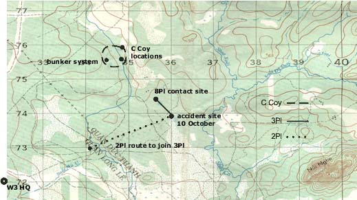 Map of W Coy movements 10 October 1970