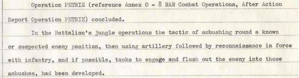 extract from 8RAR Combat Operations, After Action Report Op PETRIE [AWM95-7-8-10 refers]