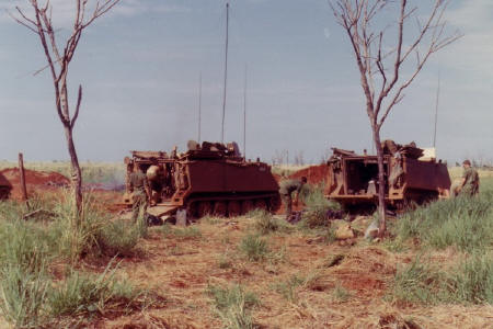 M125 armoured mortar carriers - the red dust was a distintive feature of any operation in Vietnam