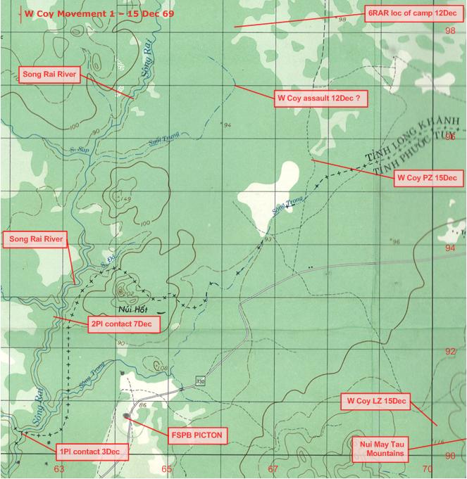 Map of AO GULLIVER - W Coy movements 