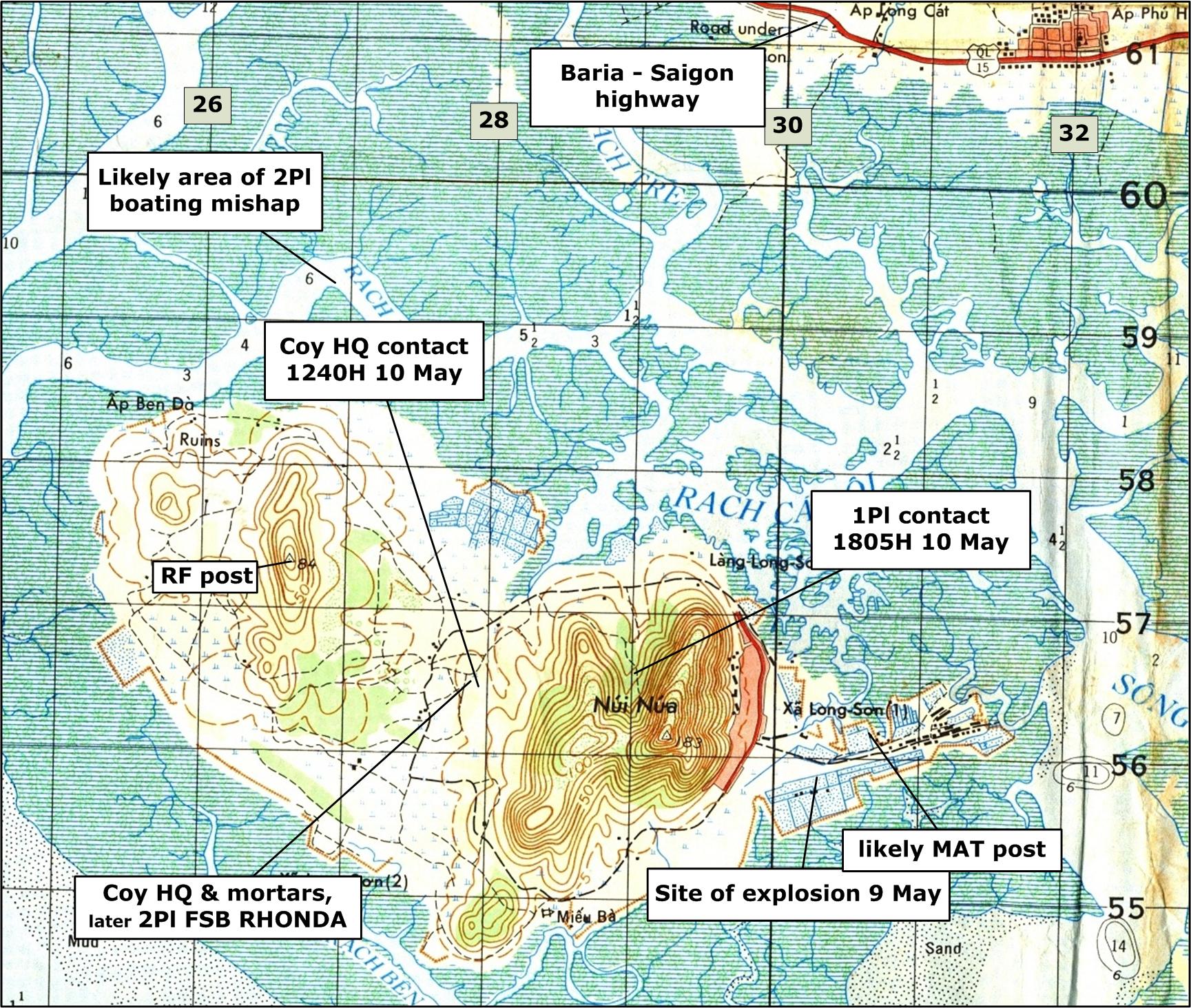 W Coy positions LONG SON Island early May 1970