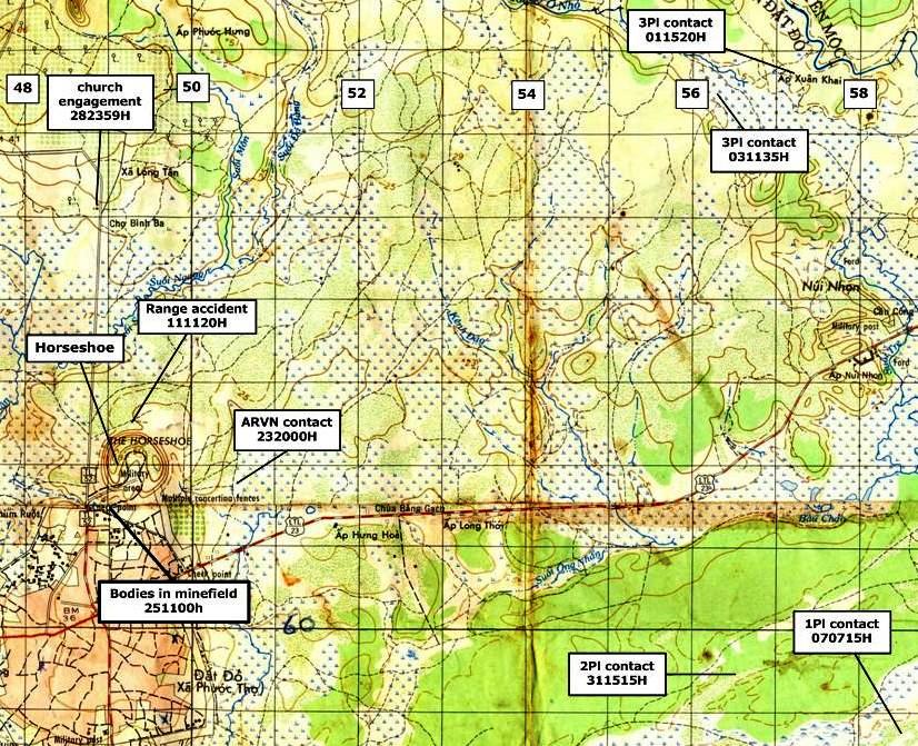 location of significant activities in vicinity of Horseshoe Hill March 1970