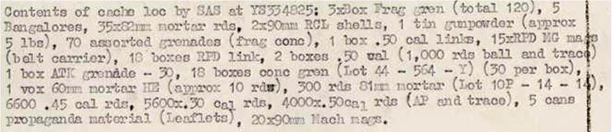contents of cache located by SAS 3 Oct 70