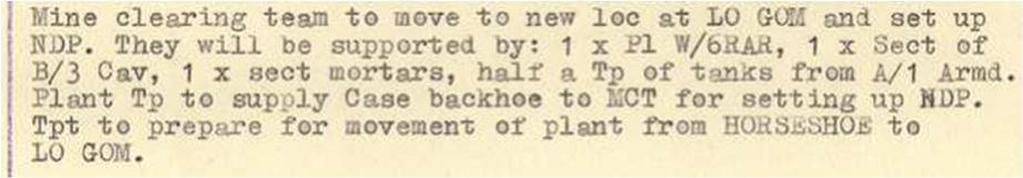 extract 1Fd Sqn orders for NDP TIMOTHY [1Fd Sqn Diary April 1970]